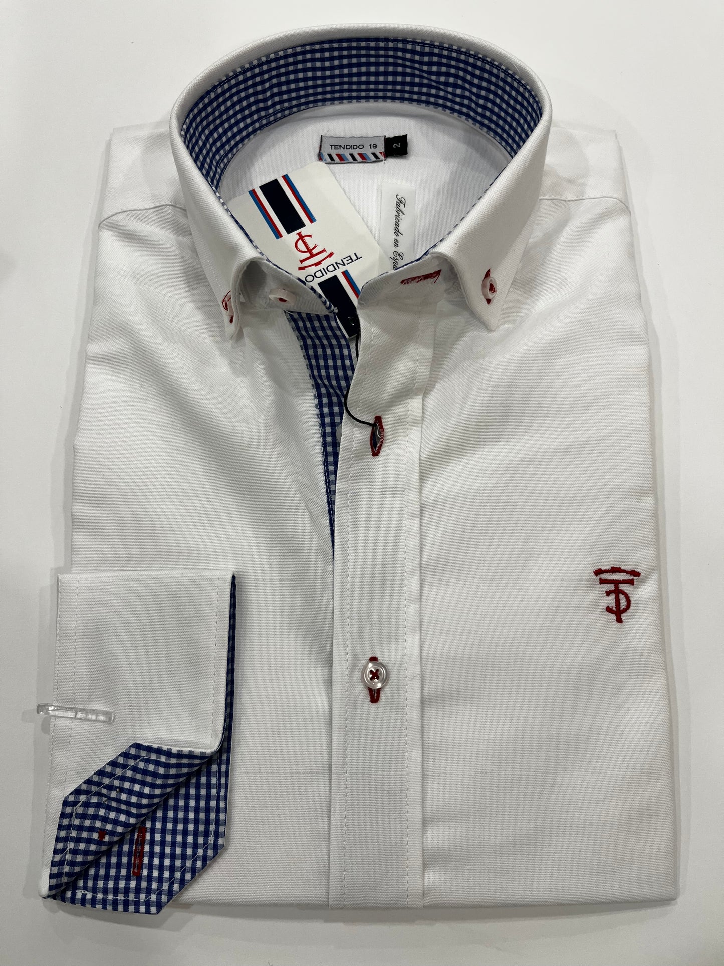 Camisa blanca Oxford con vichy