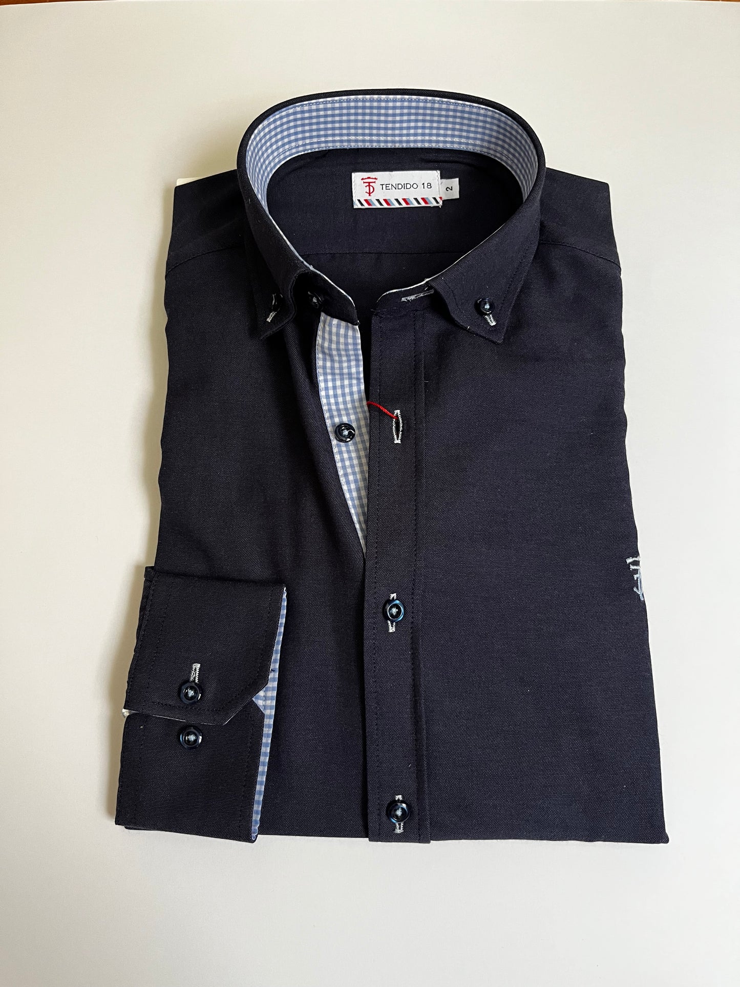 Camisa marino Oxford con vichy