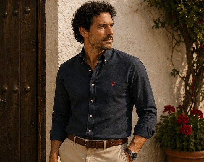 Camisa Oxford Piqué Marino