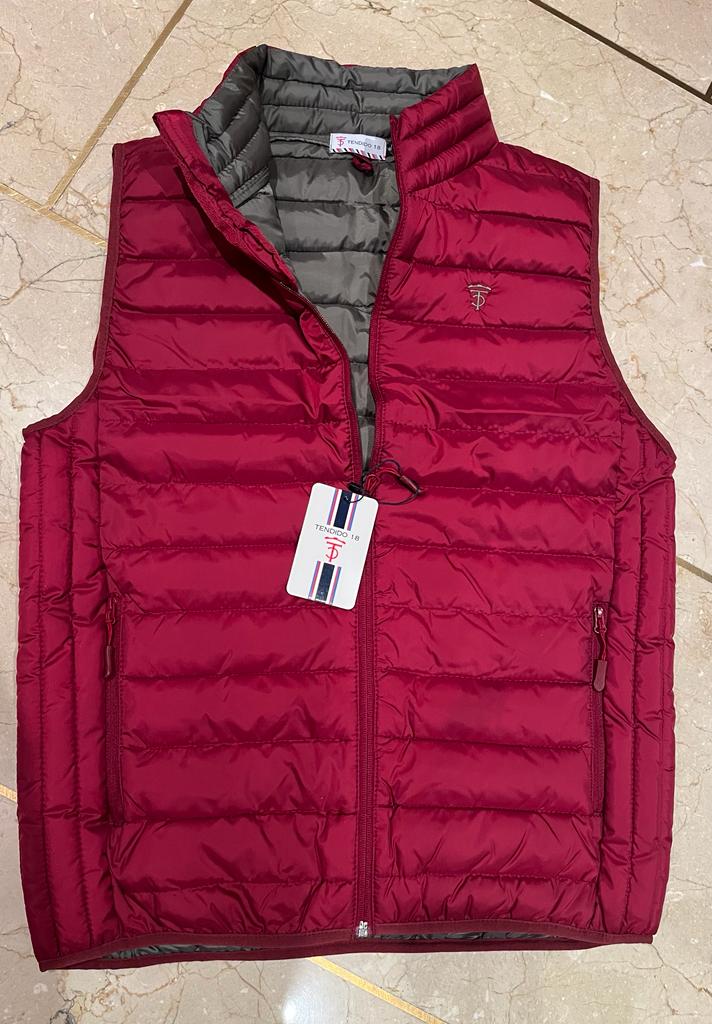 Maroon vest with khaki